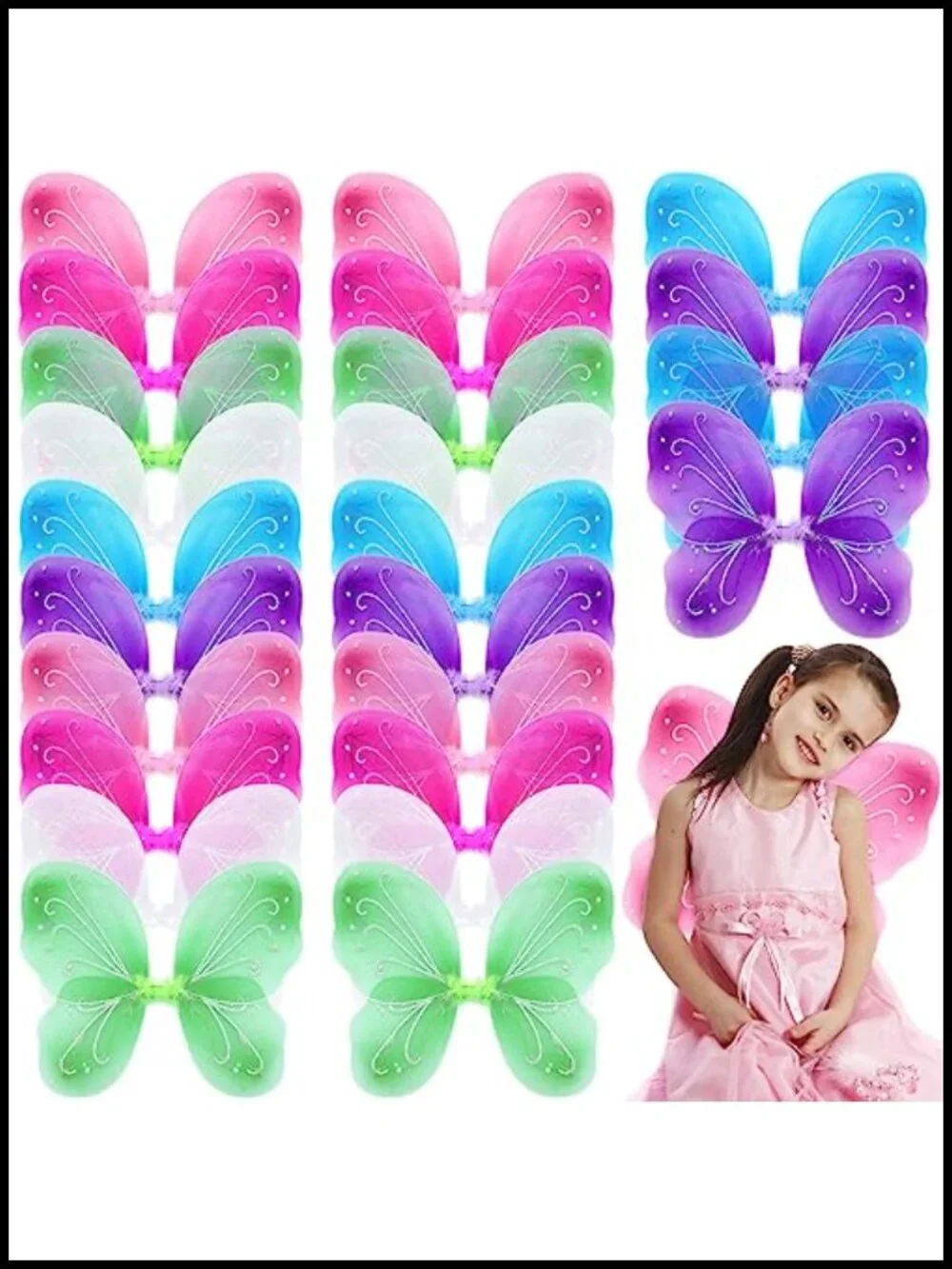24 Pcs Fairy Wings Bulk Butterfly Costume for Kids Princess Dress Up Party